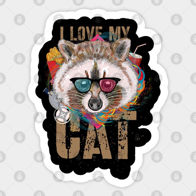 I love my cat - Racoon parody Sticker by PincGeneral